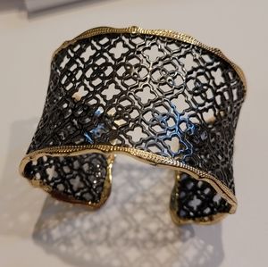 Rare Kendra Scott Gunmetal and Gold Filigree Cuff Bracelet Adjustable